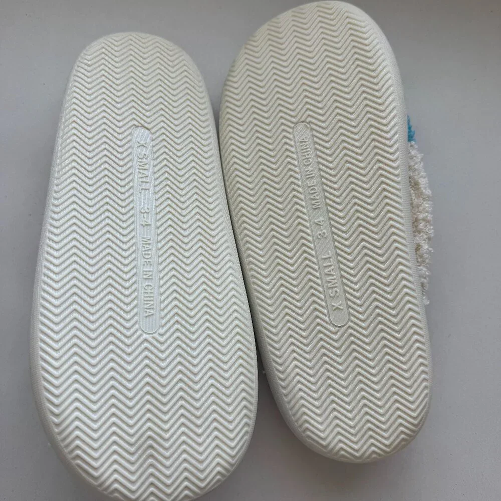 Bundle-Wayland Square Teddy Slippers Size XS & Small Beige Blue Happy Face